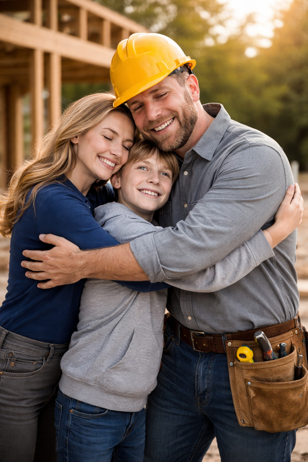 family hugging recovering father
